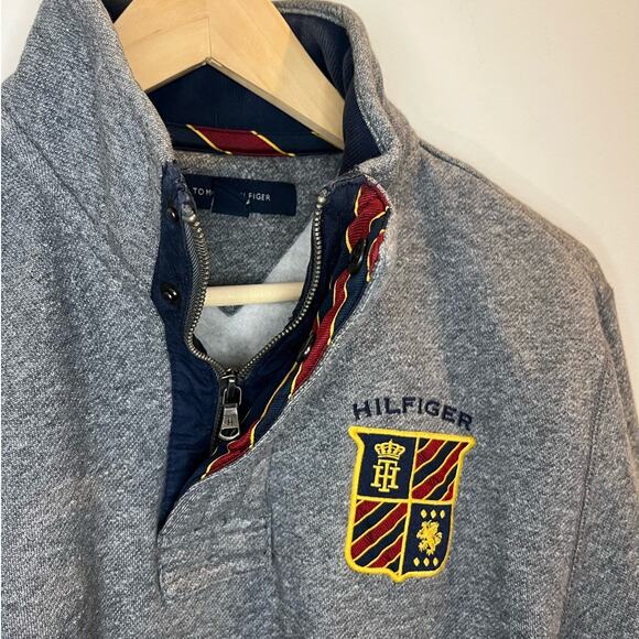 Tommy‎ Hilfiger Mens Gray Zipper Pull Over Size Medium Crest Embroidered - Picture 6 of 9